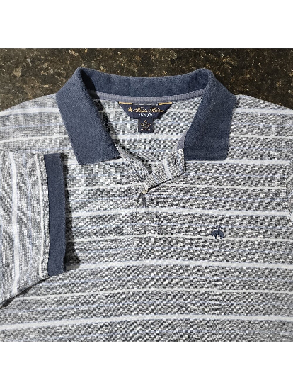Brooks Brothers Slim Fit Polo Shirt Linen Blend Striped Preppy Classic Mens XL